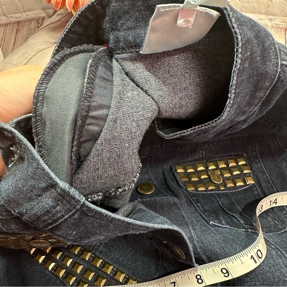 vintage DG2 Diane Gilman studded denim Jean Jacket boho utility Military sz XS - Picture 10 of 11